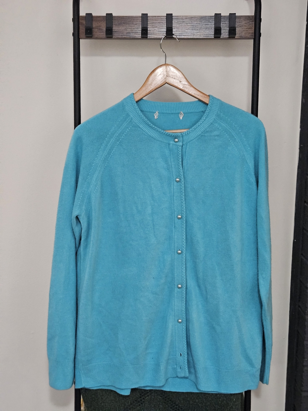 Women’s Turquoise Button-Front Crewneck Cardigan Sweater